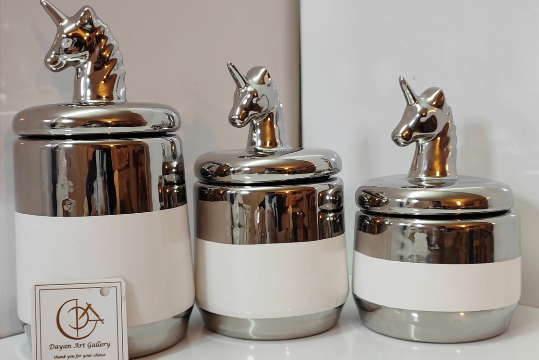 بانکه سه تایی سرامیکی درب اسبی دایان گالری مدل Bs01 رنگ نقره ای