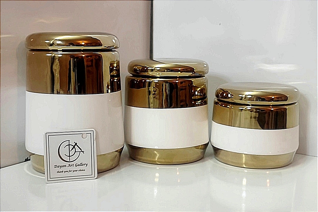 بانکه سه تایی سرامیکی درب ساده دایان گالری مدل Bg03رنگ طلایی